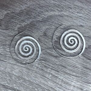 Silver Spiral Boho Hippie Hoop Earrings